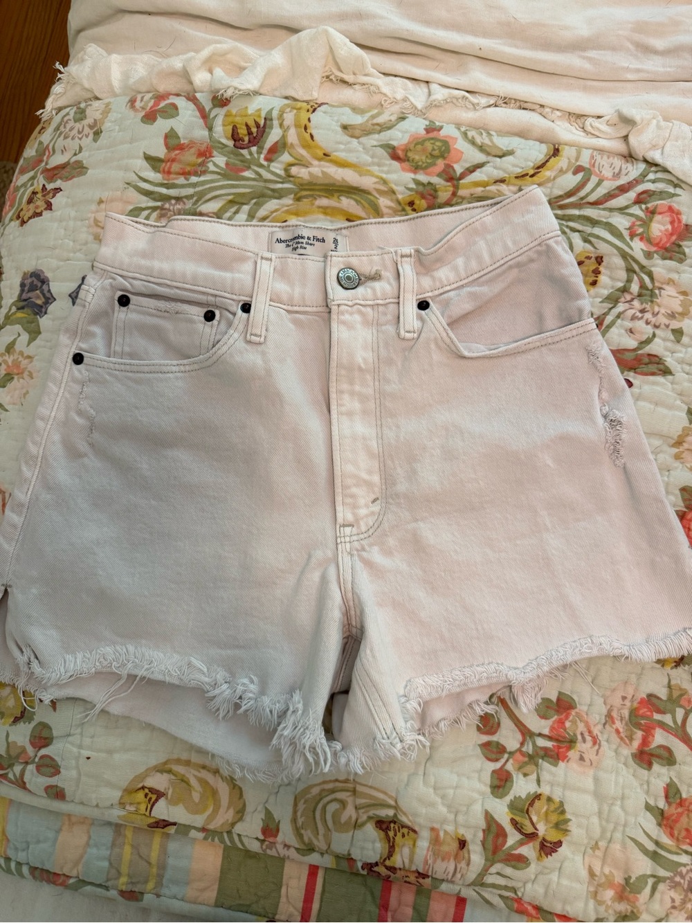 Abercrombie & Fitch white High-Rise Denim Cutoff Shorts